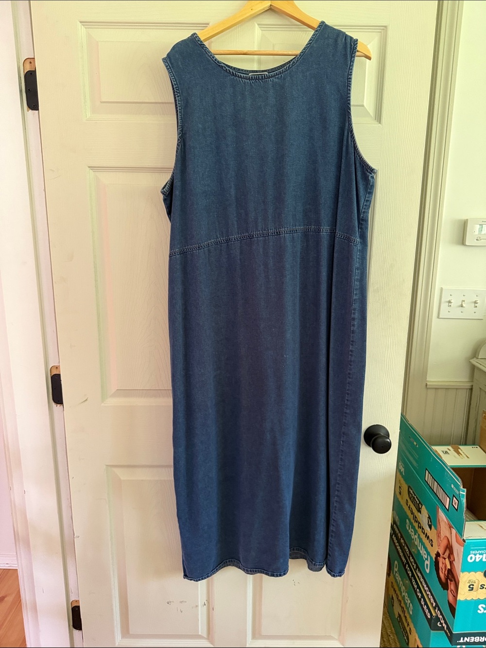 Vintage Sleeveless Blue Denim Maxi Dress 2X
